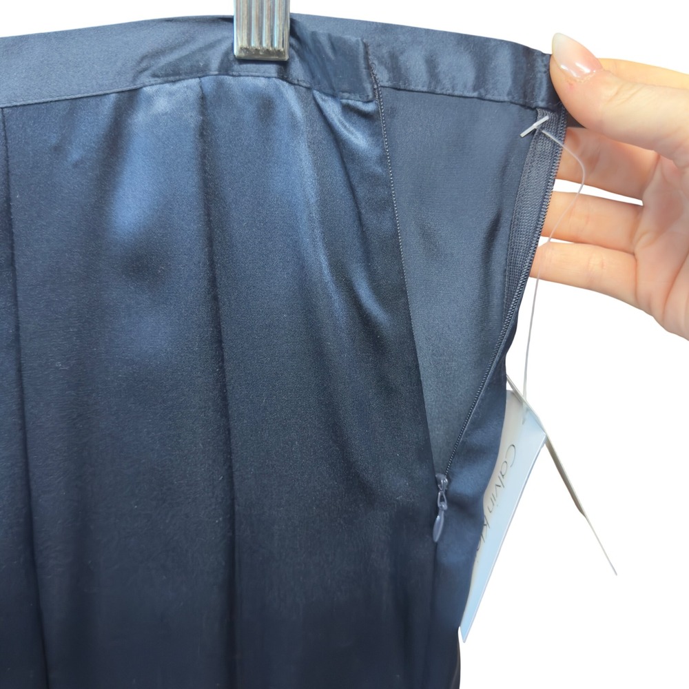 Calvin Klein Navy Inkwell 100% Silk Pleated Hem Midi Skirt Womens Size 10 NWT - Picture 5 of 9